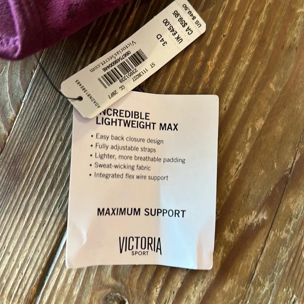 NWT Victoria Sport Maroon Mesh Lace Up Bra sz 34D